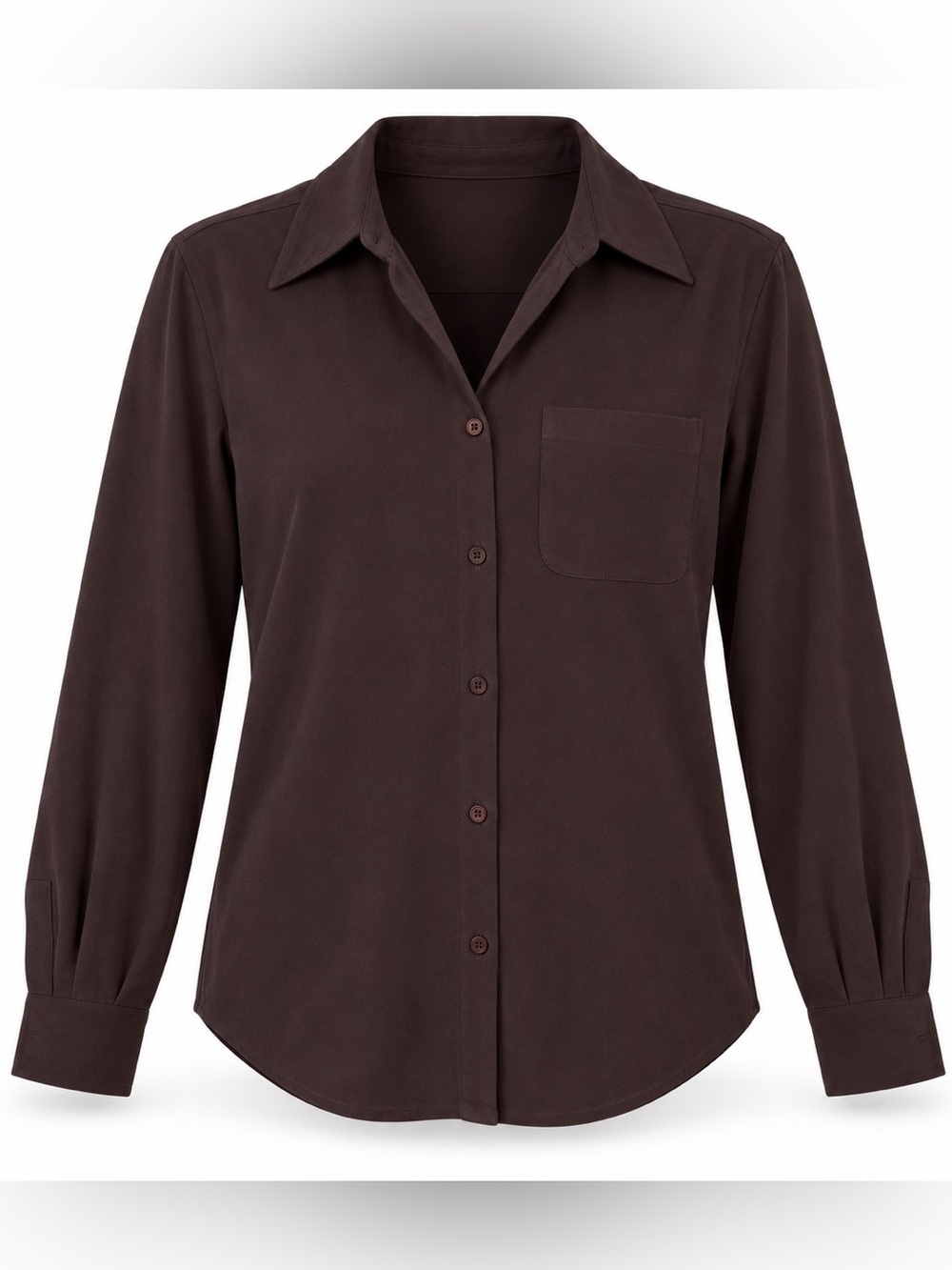 INC Chocolate Brown Stretch Button-Down Shirt XS Equestrian Minimalist Soft